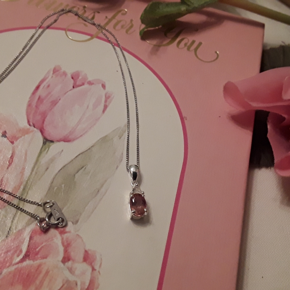 NEW 925 STERLING PINK 5MM TOPAZ NECKLACE, 18"